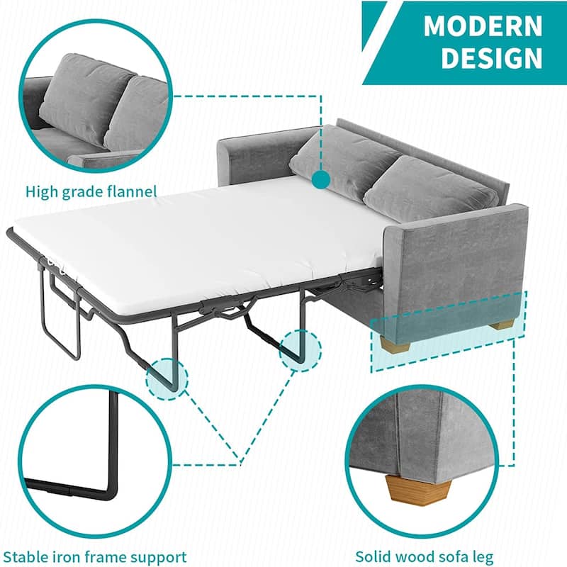 Mixoy Modern Pull Out Sofa Bed,Velvet Sleeper Loveseat Couch Bed