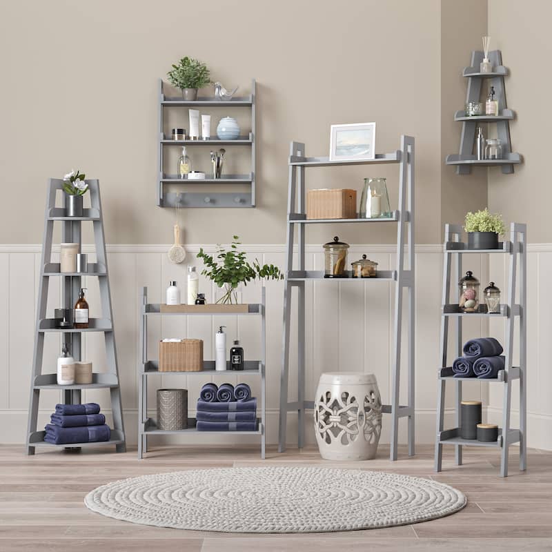 RiverRidge Amery 5-Tier Tall Corner Ladder Shelf Tower with Display Shelf and Corner Storage for Bathroom, Living Room, Office