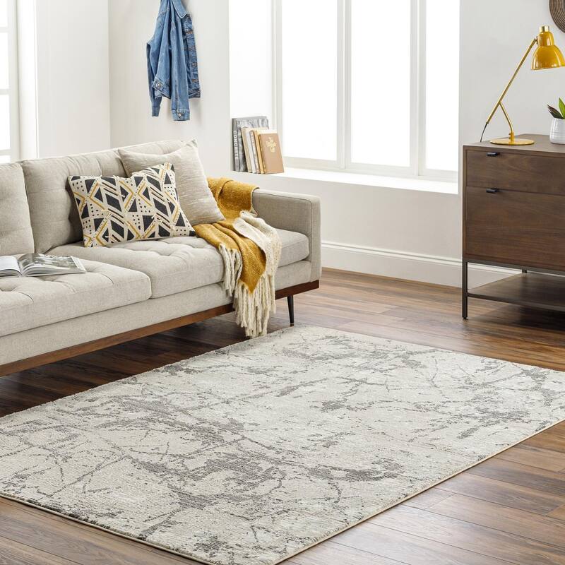 Livabliss Casual Alder Abstract Washable Area Rug - 6'4" x 9' - Ivory/Grey