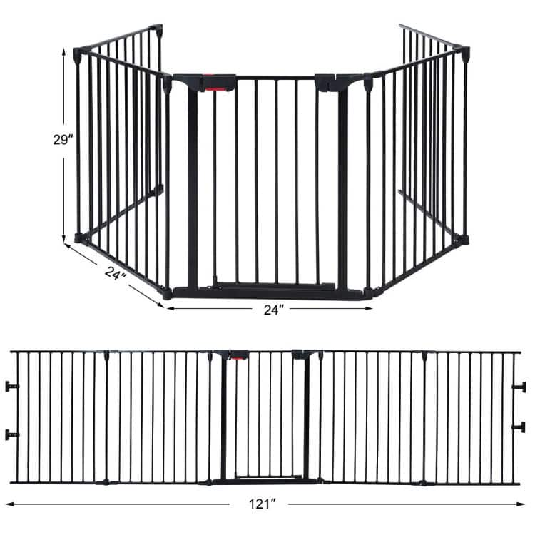 115 Inch Length 5 Panel Adjustable Wide Fireplace Fence - 29'' x 24'' (L x W)