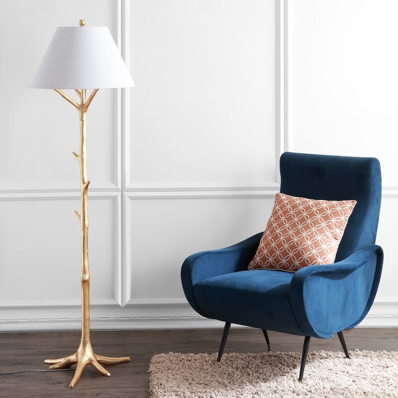Selina 63.5" Faux Bois Resin LED Floor Lamp, Gold Leaf by JONATHAN Y
