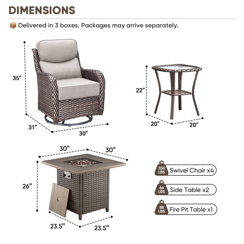 Pocassy 5/7PCS Patio Swivel Chairs 30 Inch Fire Pit Table