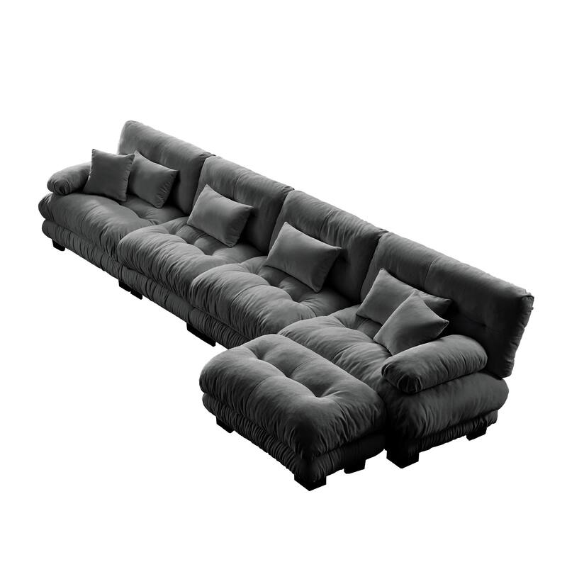 Modular L-Shaped 4-Seater Sectional Sofa Free Combination Cloud Sofa with Convertible Ottomans for Living Room