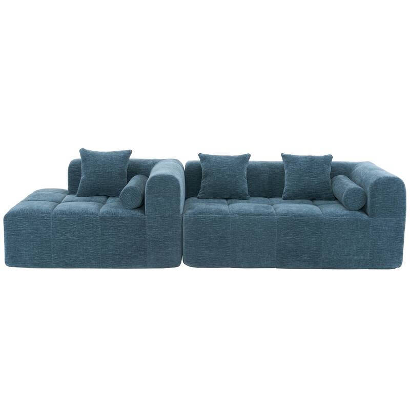 Futon Design Sofa Bed L-shape Sectional with 2 Side Pockets and 2 Armrest Pillows for Living Room, Modular Recliner Couches Bed