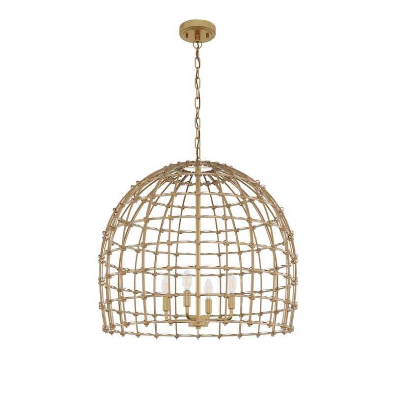 4-Light Hand-Woven Rattan Pendant Light for Kitchen Island Dining Room Hallway