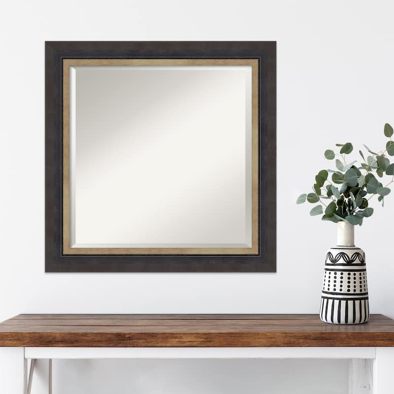 Hammered Charcoal Tan Beveled Wood Framed Wall Mirror - Hammered Charcoal Tan