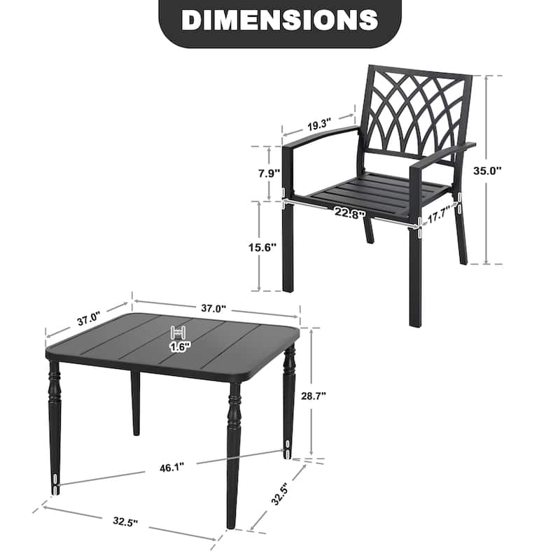 5PCS Patio Dining Set with 4 Stackable Chairs and Umbrella Hole, Black