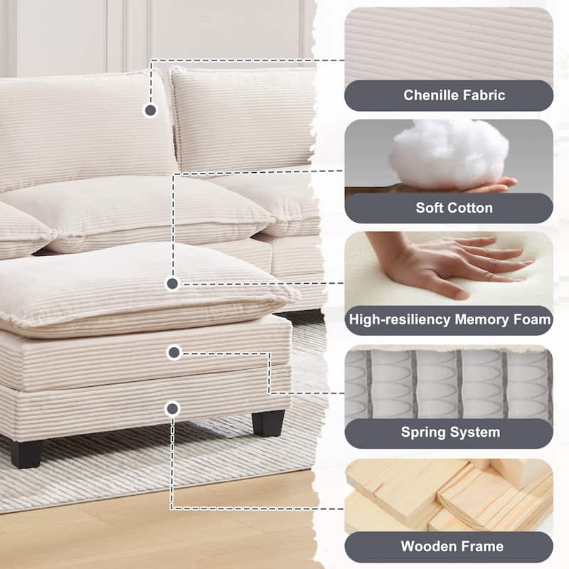 102.95" L-Shaped Corduroy Sectional Sofa with Movable Ottoman