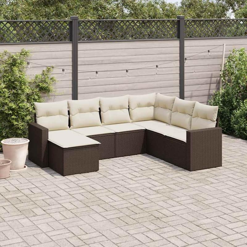 vidaXL Garden Sofa Set Brown and Cream White - 21.7 x 21.7 x 14.6