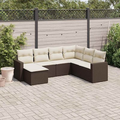 vidaXL Garden Sofa Set Brown and Cream White - 21.7 x 21.7 x 14.6