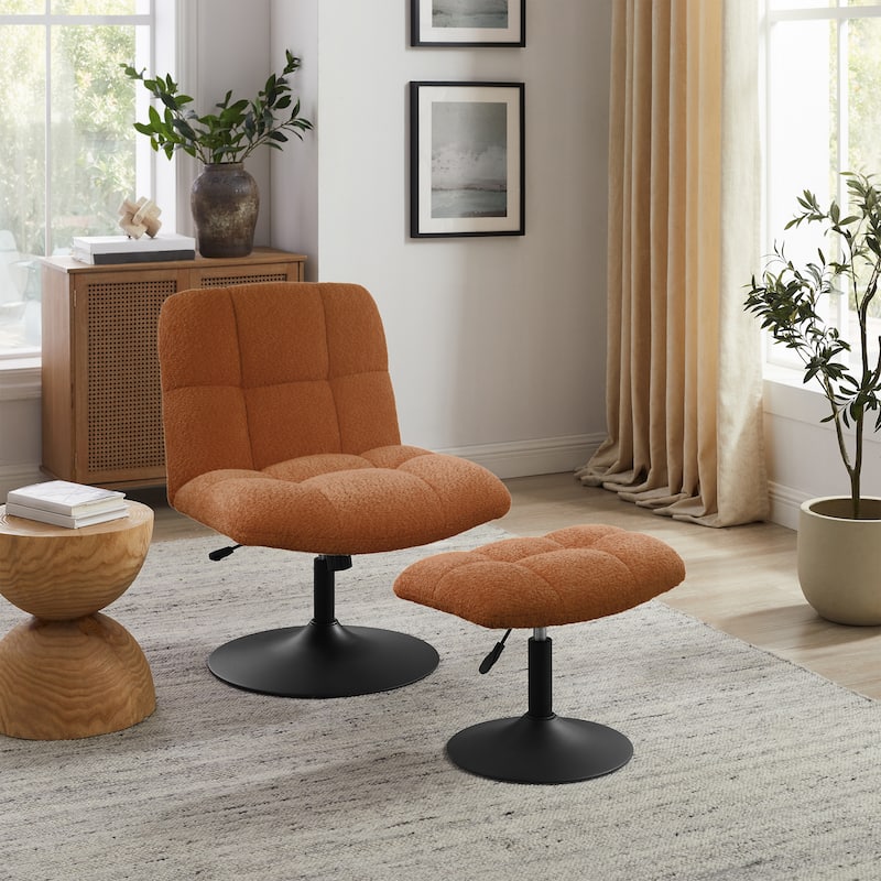 Art Leon Fabric Swivel Accent Chair with Ottoman - Orange