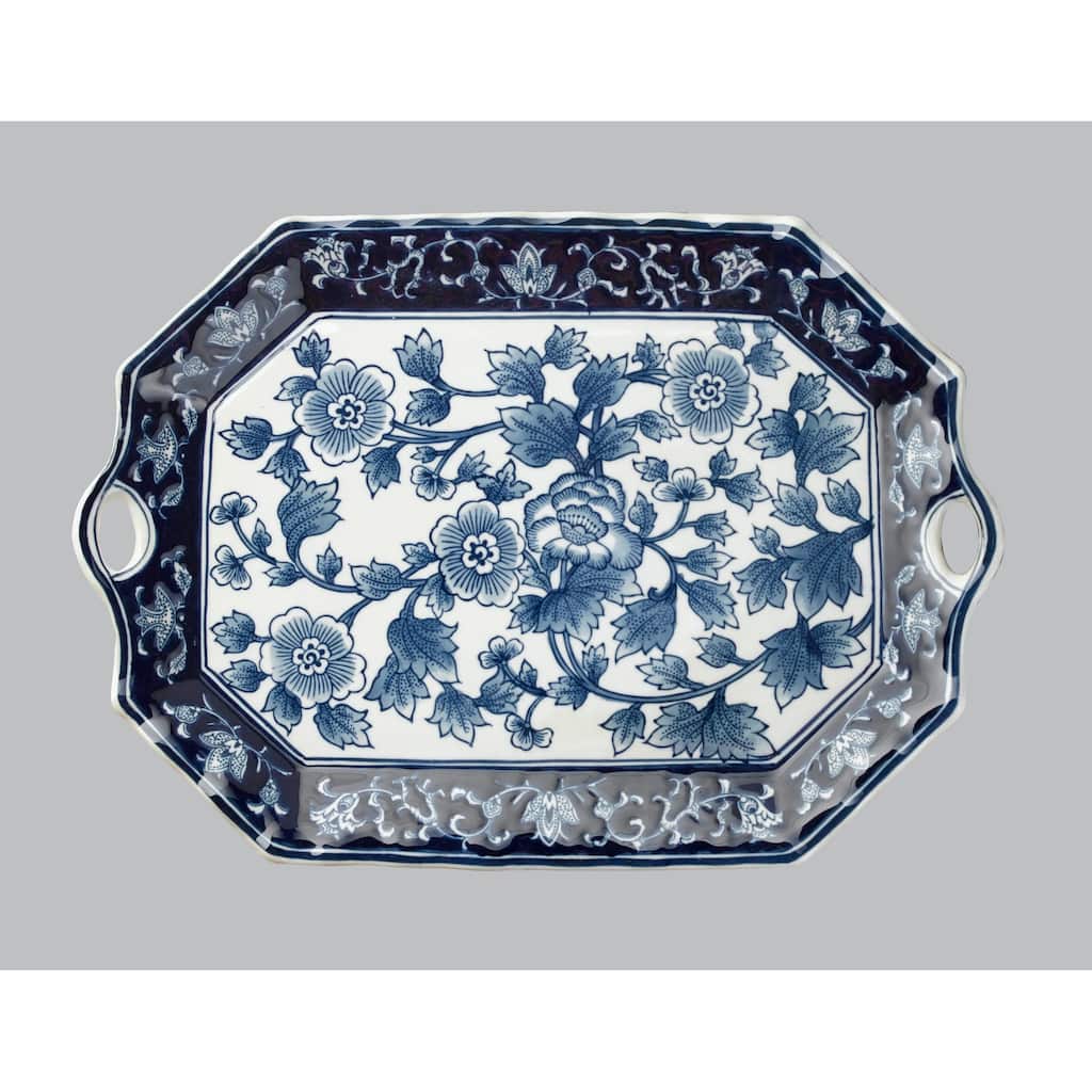 Aa Importing 59715A Blue And White 18 Inch Platter - 13 X 1.5 X 18 inches