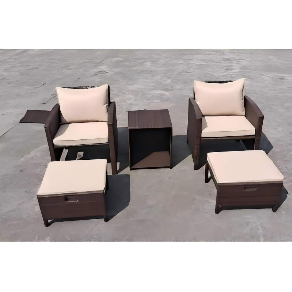 5 Pieces Outdoor Wicker Patio Conversation Bistro Set