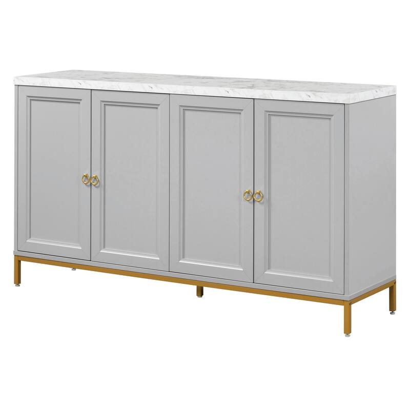 Light Gray Buffet Cabinet Sideboard Faux Marble Table Top Console Table