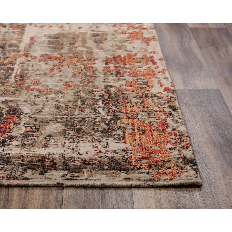 Alora Decor Alure Beige, Brown, and Red Abstract Wool Blend Rug