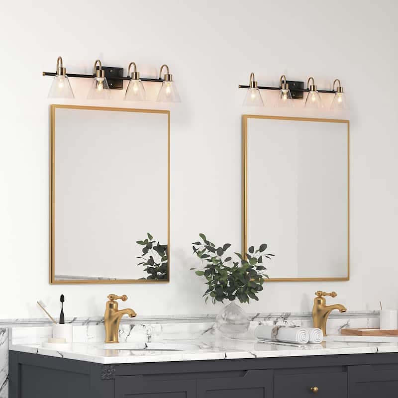 Modern Transitional 4-light Bathroom Vanity Light Black Gold LED ...