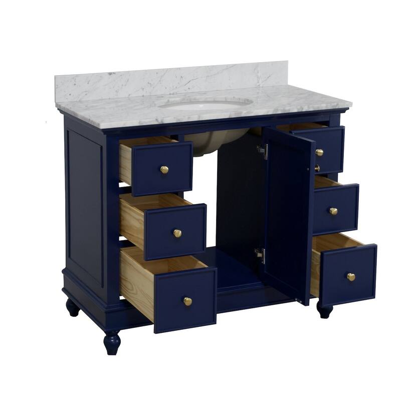KitchenBathCollection Bella 42" Bathroom Vanity with Carrara Marble Top