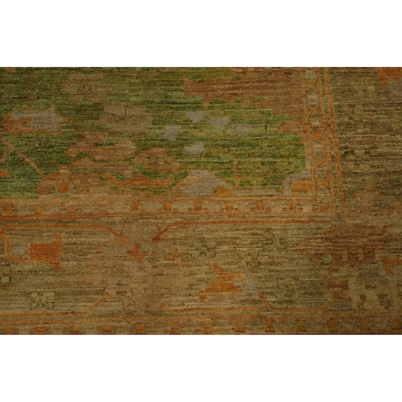 Hand Knotted Oriental 100% Wool Carpet Transitional Floral Green Oushak Area Rug - 8' 5'' X 5' 11''
