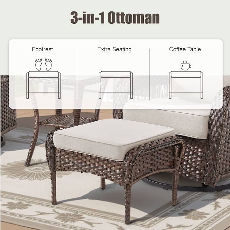 Pocassy Patio Outdoor Fire Table with Sofa Ottoman Swivel Chair Funiture Set.