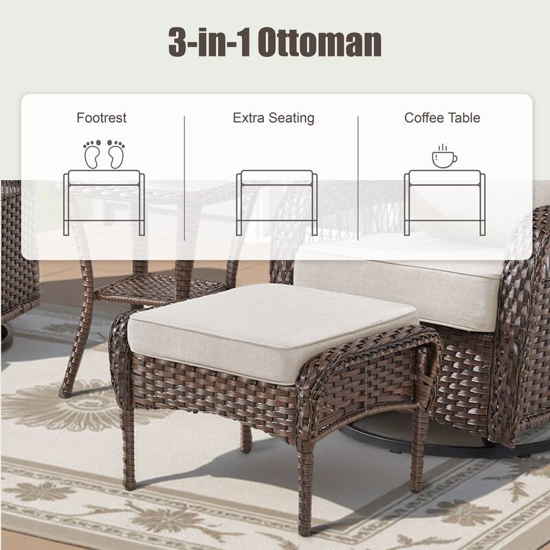 Pocassy Patio Outdoor Fire Table with Sofa Swivel Chair Funiture Set.