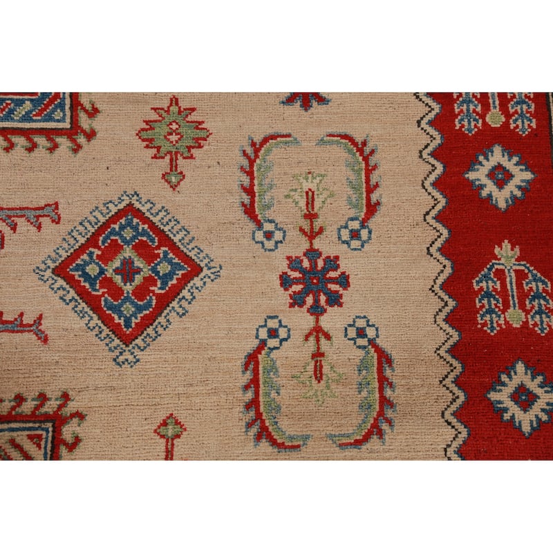 Hand Knotted Oriental 100% Wool Carpet Traditional Geometric Beige & Ivories Kazak Area Rug - 12' 3'' X 9' 0''