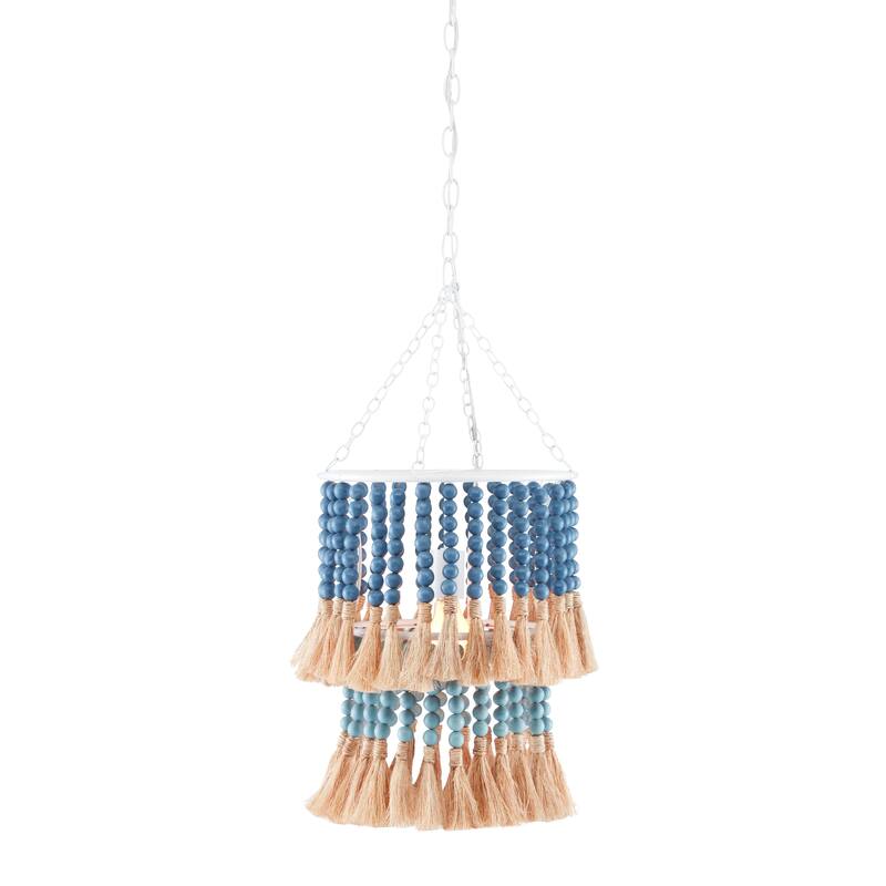 Currey & Company St. Barts Blue Pendant - 17.5"h x 12.75"dia - 17.5"h x 12.75"dia - Sugar White/Mist Blue/Demin Blue/Natural Rope