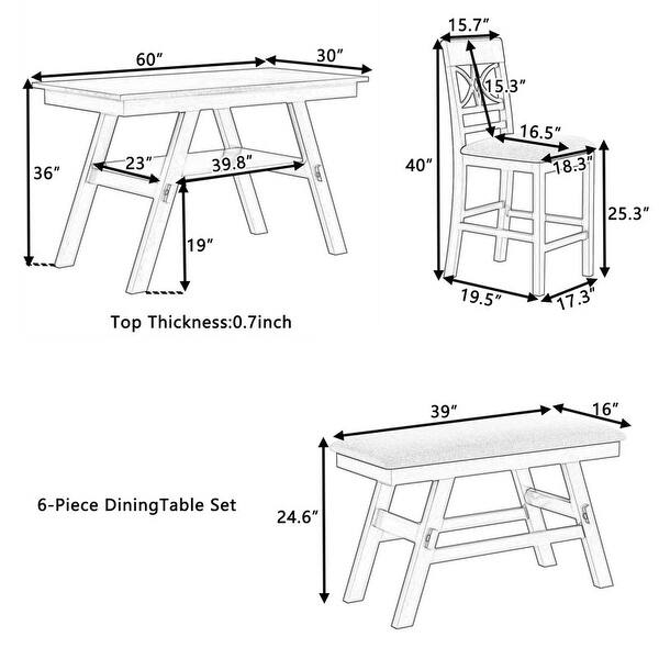 Solid Wood Counter Height Dining Table Set w/Bench and 4 Chairs Bed