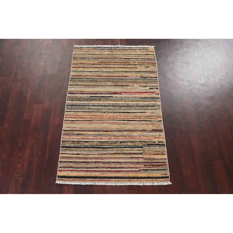 Striped Modern Gabbeh Kashkoli Area Rug Wool Hand-knotted Foyer Carpet - 3'1" x 5'2"