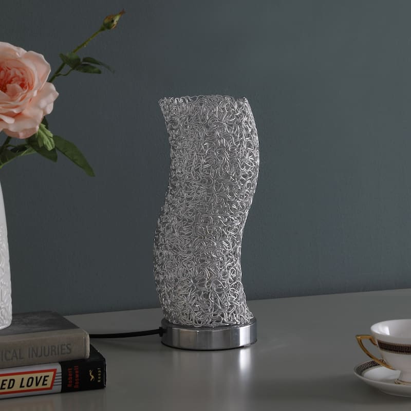 12 Inch Silver Table Lamp with Swirl Shade and On/Off Switch - 5" x 5" x 12" - Silver