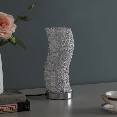 12 Inch Silver Table Lamp with Swirl Shade and On/Off Switch - 5" x 5" x 12"