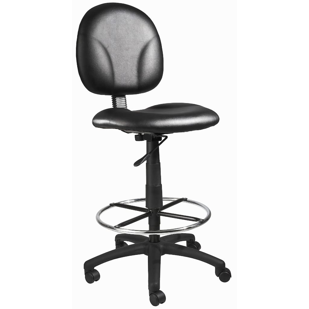 Zem Drafting Stool with Footring, Black Vinyl Contoured Back & Seat