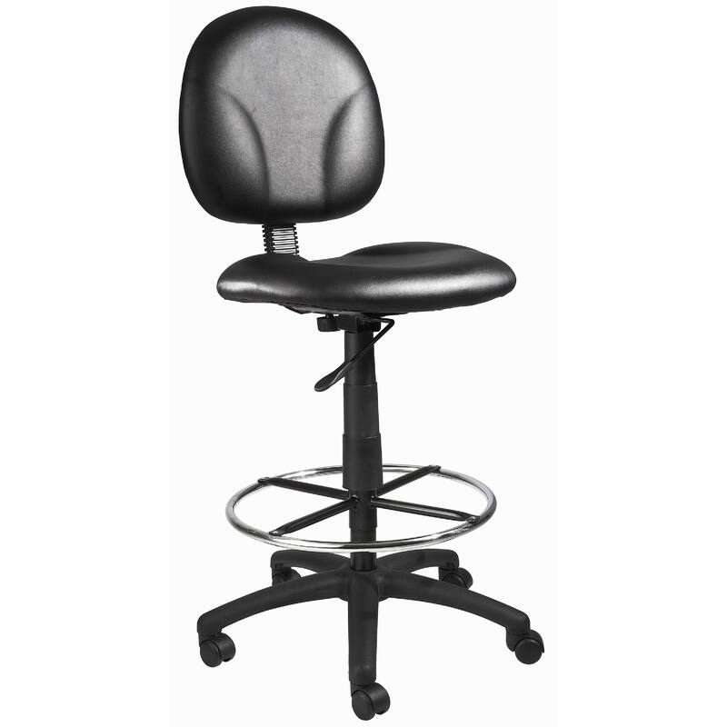 Zem Drafting Stool with Footring, Black Vinyl Contoured Back & Seat