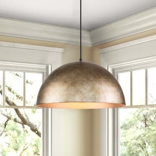 1-light Antique Silver Gold Leaf Metal Industrial Farmhouse Oversized Dome Pendant Light - 19.6 in.