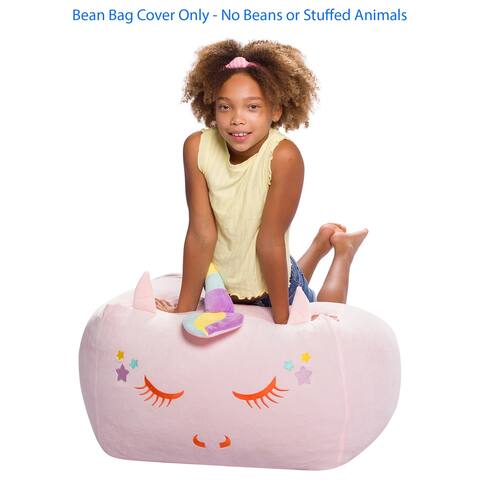 Stuffed Animal Storage Bean Bag Chair Cover only for Kids, Toy Holder