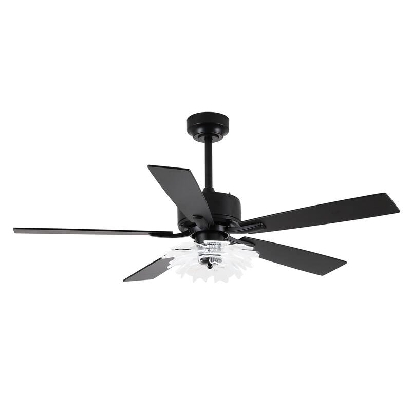 52-inch Industrial Acrylic Matte Black DC Ceiling Fan with Light and Remote