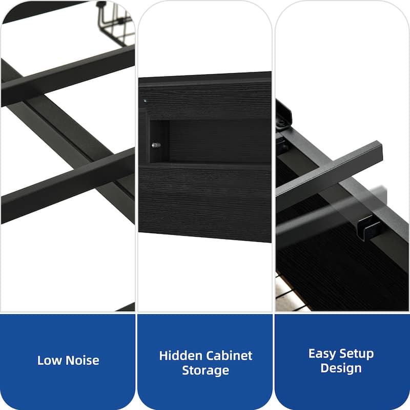 Queen/King Size LED Bed Frame with Bookcase Headboard, 4 Storage Drawers and Charging Station