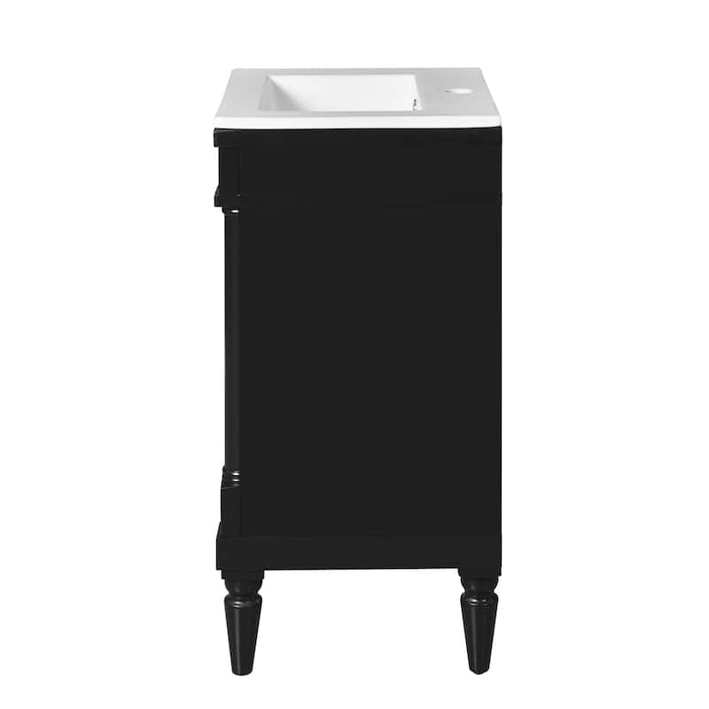 Retro Compact Bathroom Vanity Cabinet Simple Freestanding Single Sink Cabinet with Adjustable Shelf and Black Metal Pull