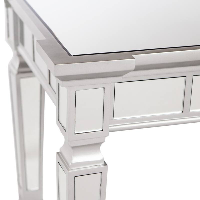 Silver Glass Free Form Console Table with Wood Base and Mirrored Top - 45” L x 16” W x 30” H