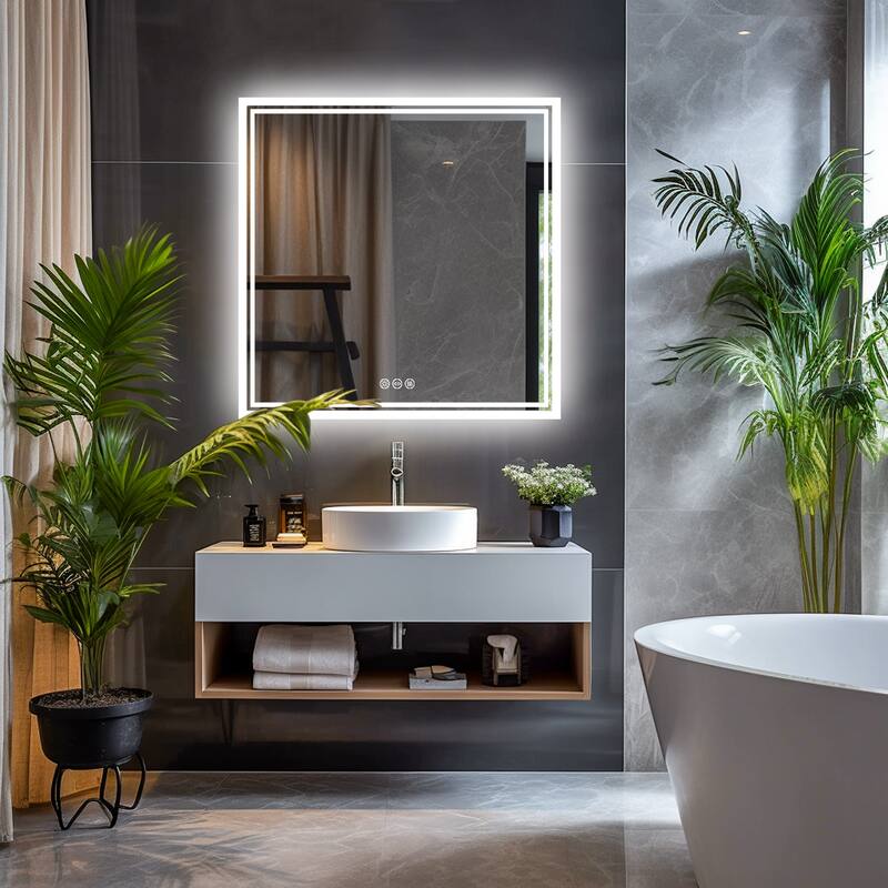 Backlit LED Bathroom Wall Mirror with Dimmable 3 Colors Anti-Fog