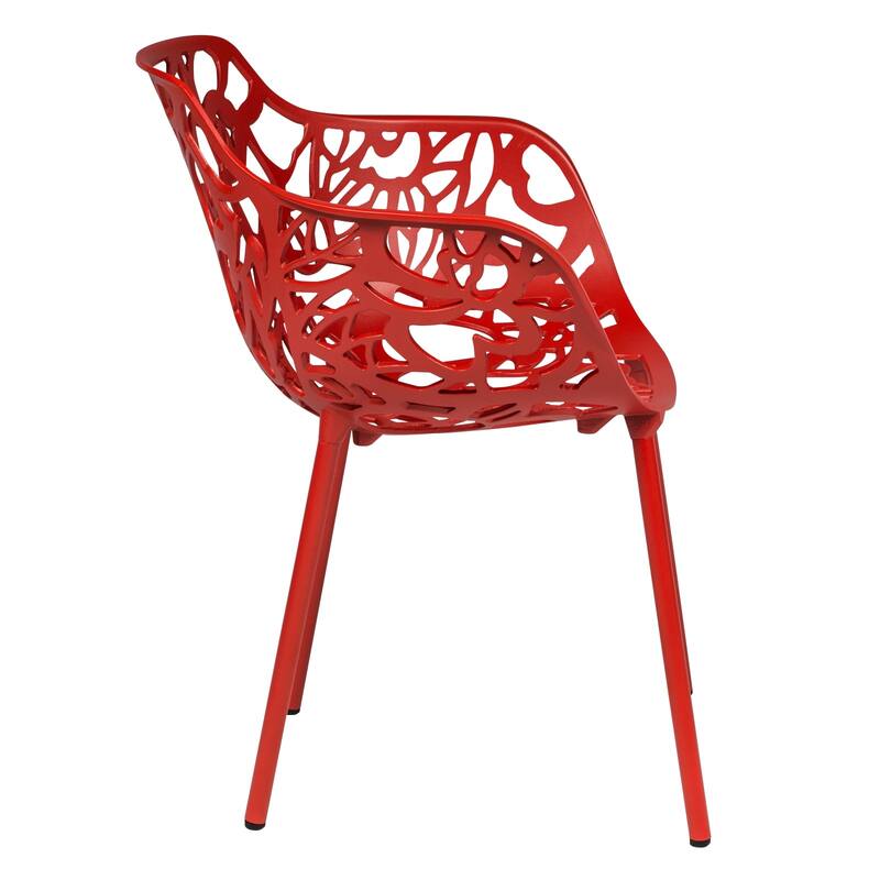 Devon Aluminum Dining Armchair with Floral Cutouts – Stackable, UV-Protected, Indoor/Outdoor Patio Side Chair