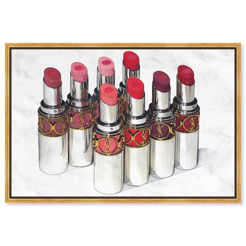 Doll Memories - Lipsticks 22 Canvas by Art Remedy - Gold - 54" x 36"