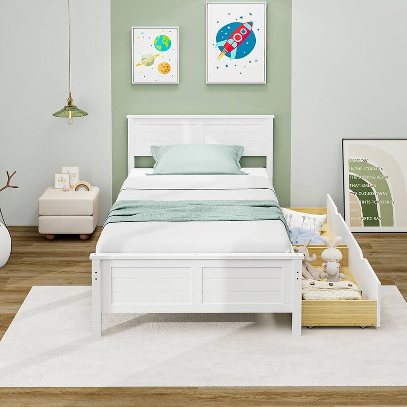 Gymax Twin/Full Size Wooden Bed Frame w/ 2 Storage Drawers & Under-bed