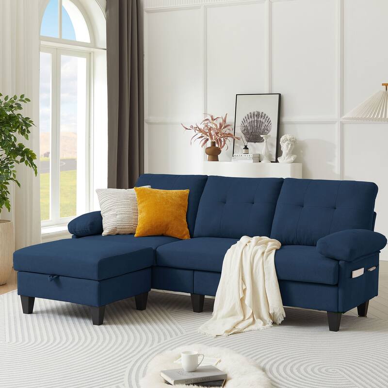 84.45" Wide Sectional Sofa with Ottoman & Side Storage Bags