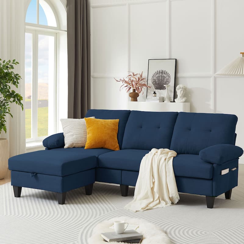 86.22" L Shaped Sectional Sofa with Side Storage Pockets