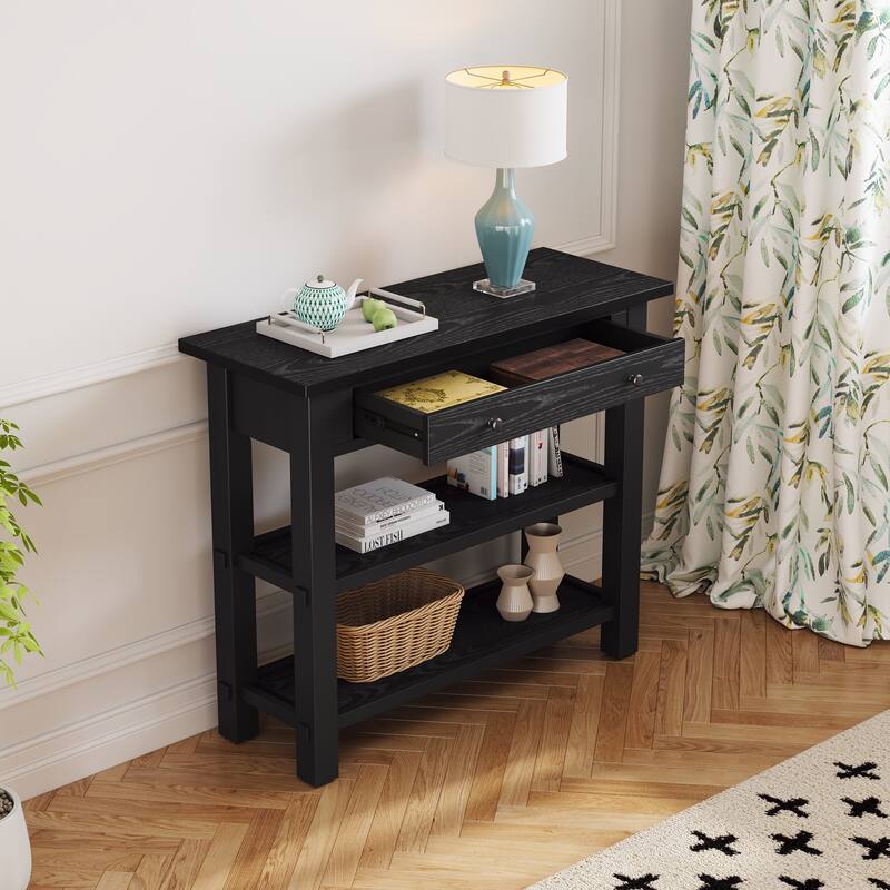 Console Table with Drawer and Two Sturdy Shelves for Entryway, Living Room