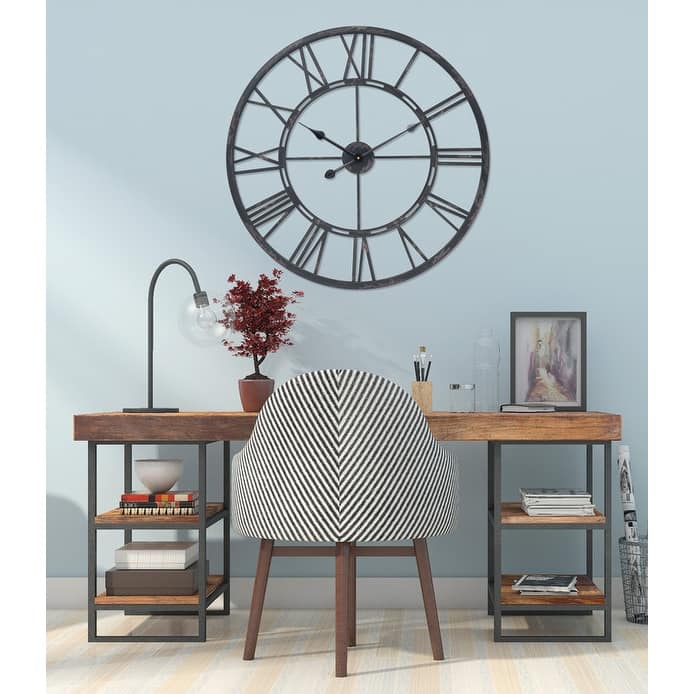 UTOPIA ALLEY Oversized Roman Round Wall Clock, Large Wall Clock, Big Clocks for Living Room Decor, 27 inch Diameter - Matt Black - 27"