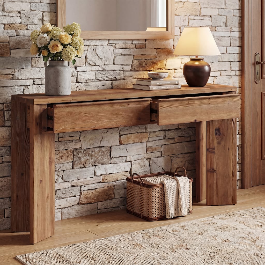 63" Solid Wood Console Table with 2 Drawers for Entrywayr Living Room