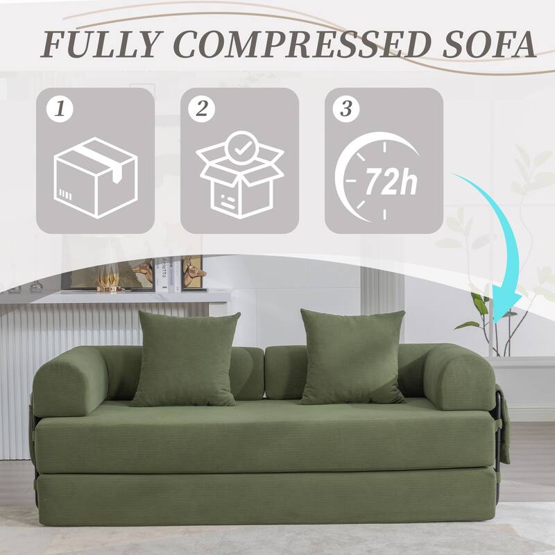 HOMEFUN Corduroy Upholstered Modern Comfort Foldable Compressible Sofa Bed with Sturdy Metal Frame