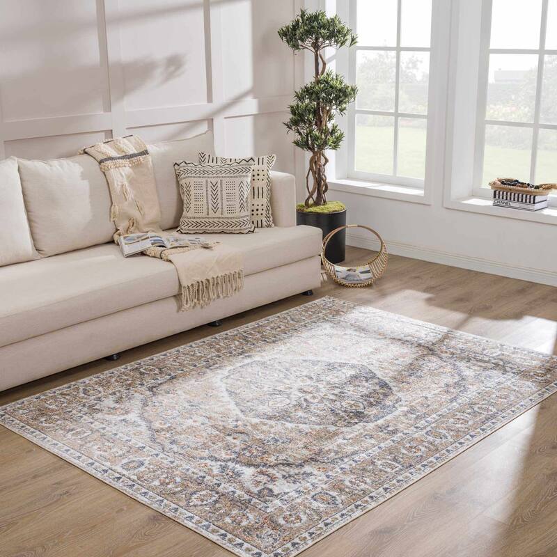 Hauteloom Manhattan Machine Washable Oriental Persian Medallion Vintage Distressed Area Rug