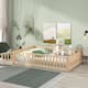 Twin/Full/Queen size Floor Platform Bed with Fence and Door for Kids, Toddlers - Natural - Full